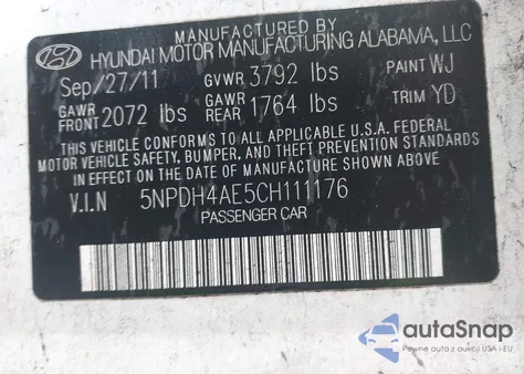 2012 Hyundai Elantra Limited from USA, damaged, VIN 5NPDH4AE5CH111176